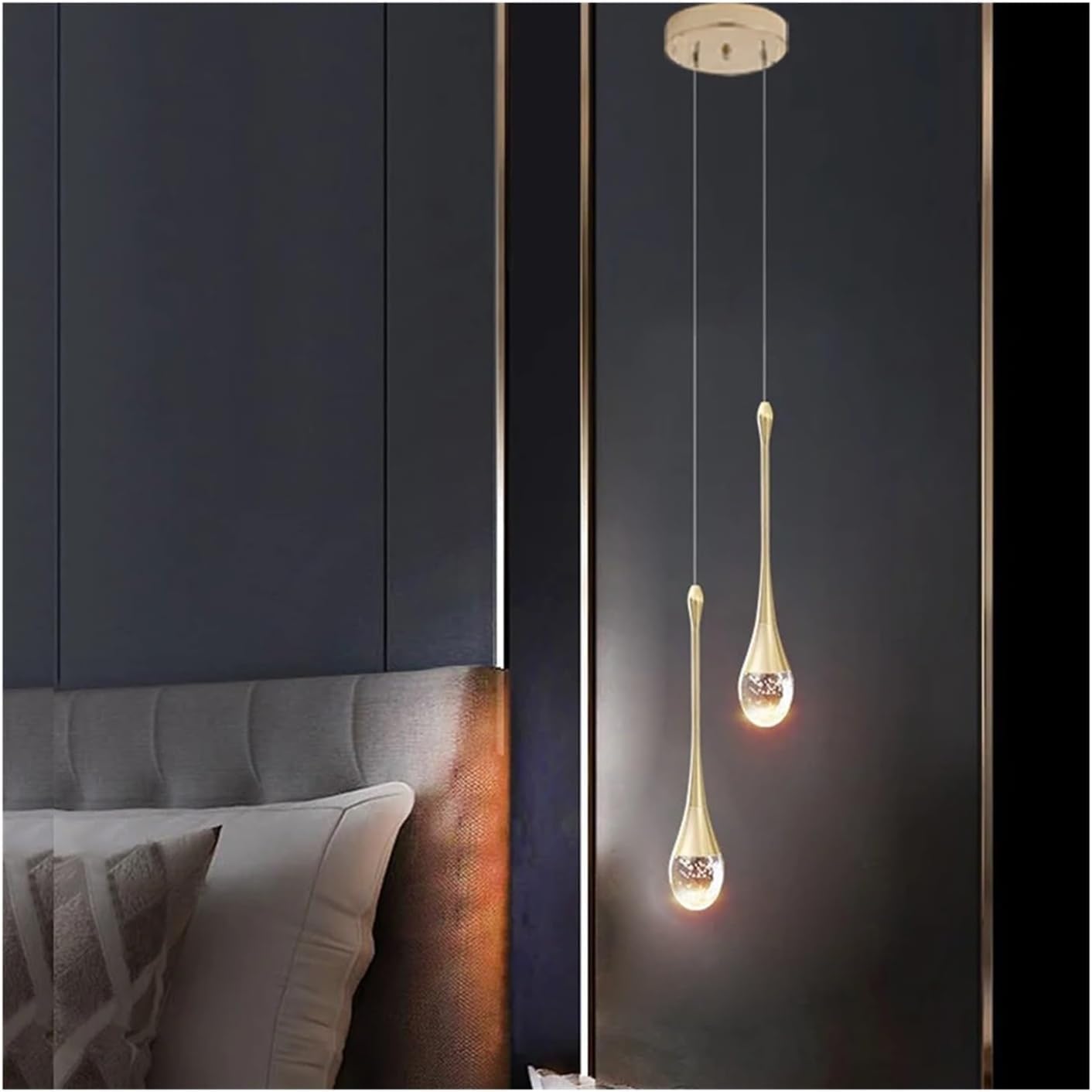 2 luci LED Lampadario 10W Creativa Moderna Goccia d'acqua Lampada a Sospensione Cristallo Luce da Soffitto Luce Calda Illuminazione per Soggiorno Ristorante Scala