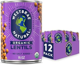 Westbrae Natural Organic Lentil Beans 15oz No Salt Added - Plant Protein Fiber Source, Low Fat Gluten Free, Pack of 12