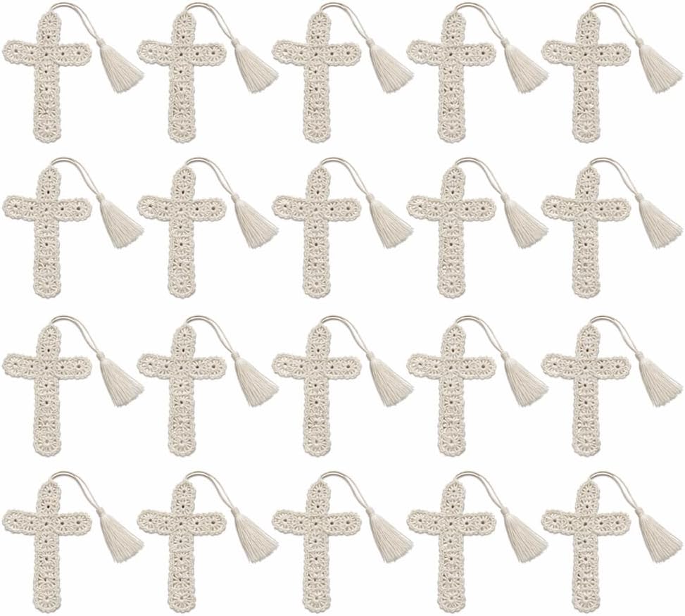 24 Crocheted Cross Bookmarks with Tassels – Religious Gifts & Bible Study Set