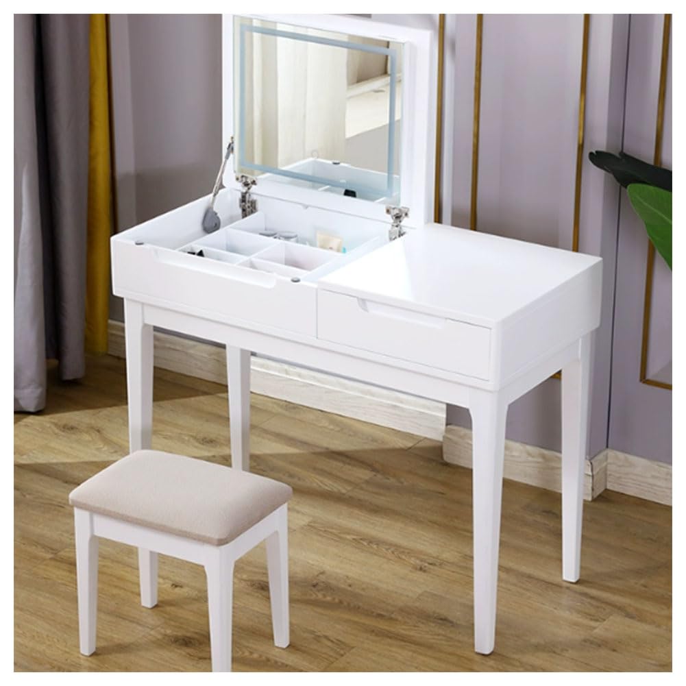 Makeup Vanity Table Set, Vanity Makeup Desk with Mirror and Lights 3 Lighting Modes with Adjustable Brightness, Small Vanity Desk for Small Spaces for Home Bedroom Decoration.