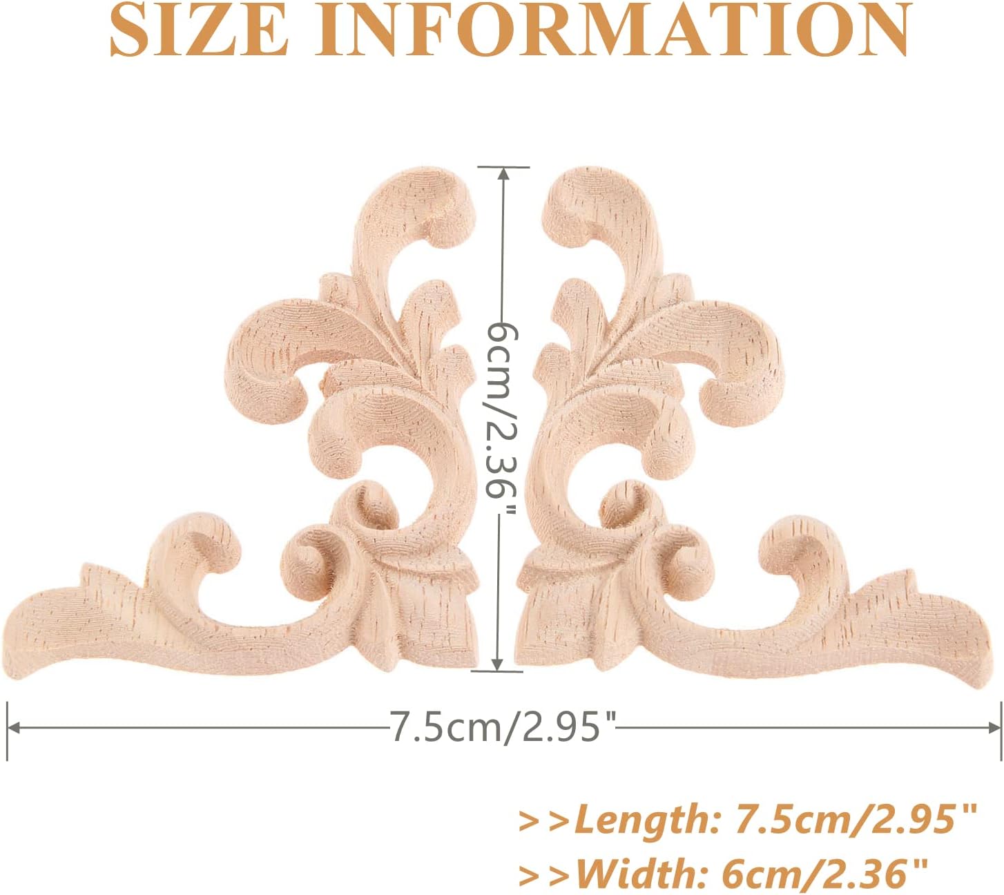 Elegant Carved Wood Corner Onlay Appliques, 2-Piece Set