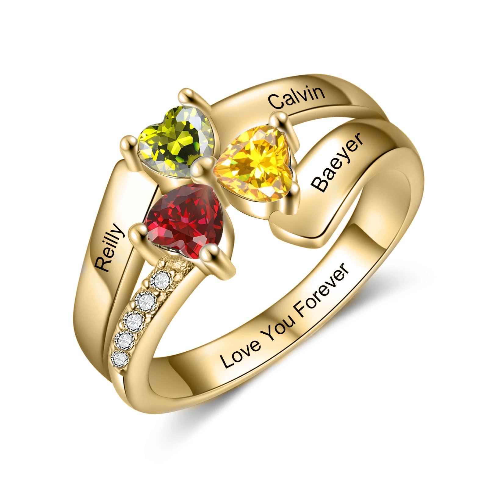 Mothers Day Gifts 10K 14K 18K Solid Gold Customized Mom Ring 2-4 Birthstones Personalized Family Names Ring Jewelry Gifts for Mothers Wife Mom
