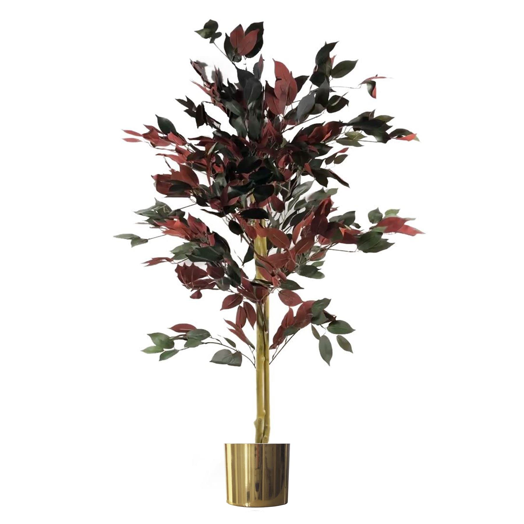 Leaf 120Cm (4Ft) Artificial Dark Red Green Ficus PlantGold Planter from B&Q