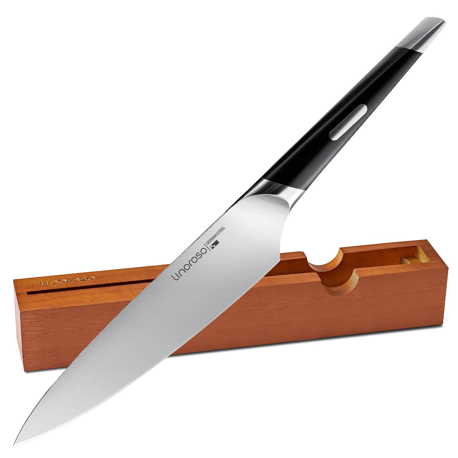 linoroso Chef Knife Kitchen Knife Ultra Sharp Cooking Knife, 7 inch Precision Forged German High-Carbon Stainless Steel Cutting Knife with Exquisite In-Drawer Knife Block- MAKO Series