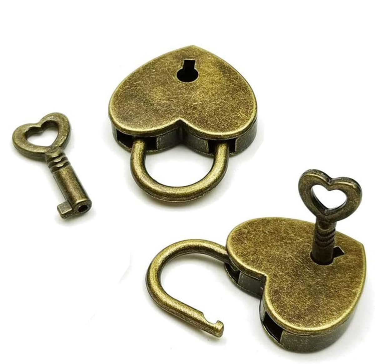 2PCS Mini Archaize Padlocks Key Lock,2Pcs Heart Shape Vintage Old Antique Style Mini Archaize Padlocks Key Lock With Key for School Gym Locker Baggage Locks Filing Cabinets Toolbox