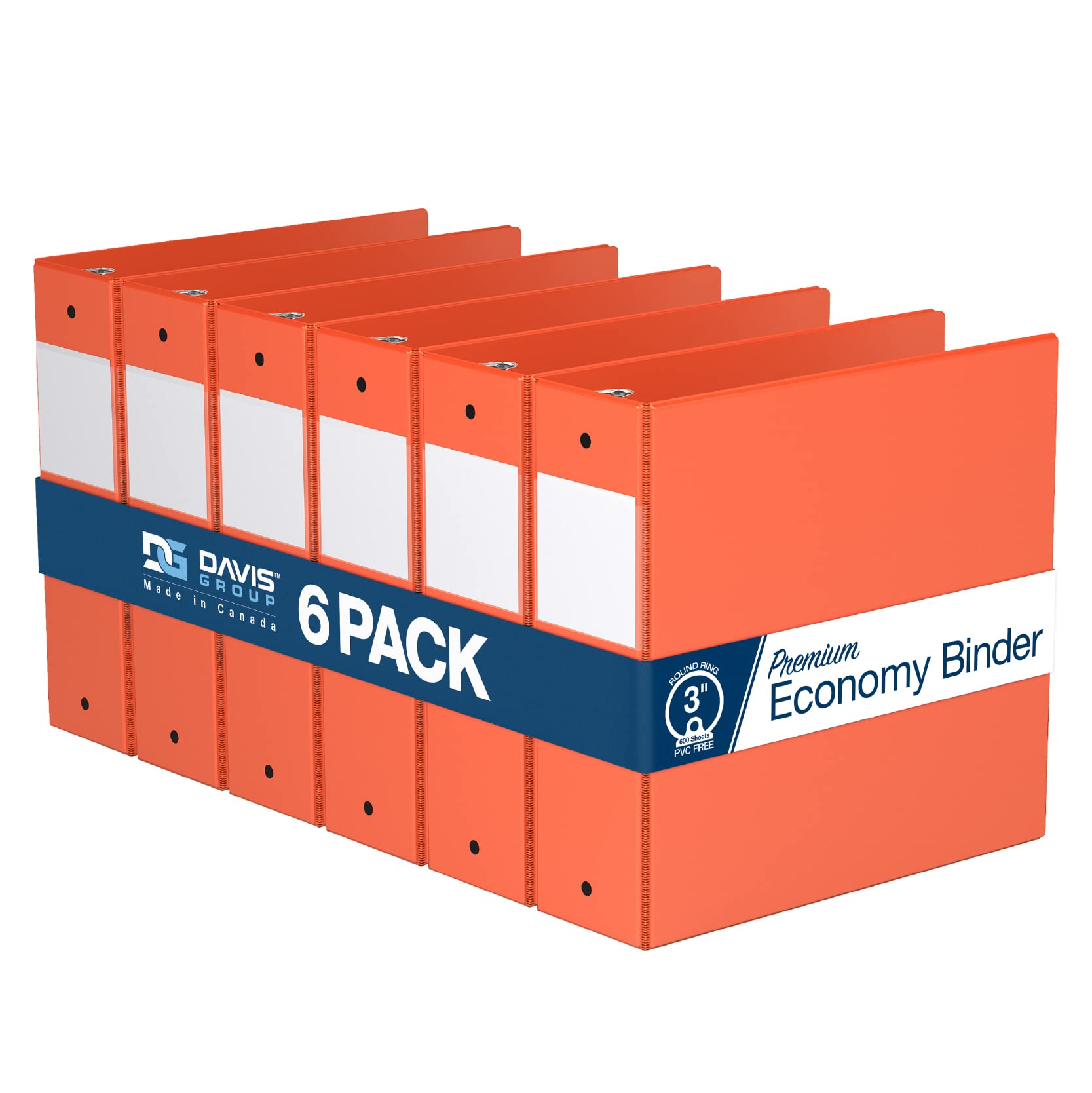 Premium Economy 3-Ring Binder, Spine Label, 3" Round Rings, 6 Pack