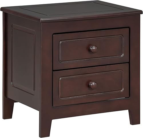 Miniatura 6 de Merax Mesita de noche de nogal oscuro cajones de almacenamiento de madera rústica, mesita de noche clásica