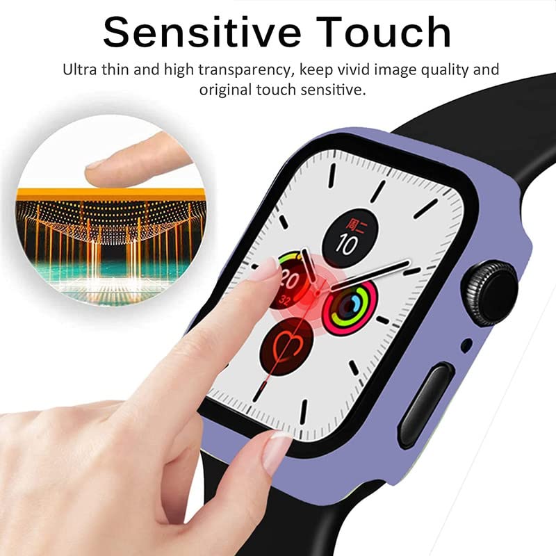 Image of Hard PC Case with Tempered Glass Screen Protector Compatible with iWatch Series 7 41mm, Full Coverage Hard Polycarbonate Slim Protective Cover Purple-41MM
