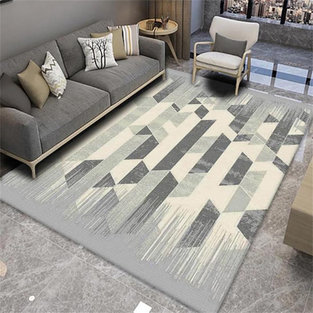 Teppich Waschbar 160X200Cm Für Die Küche 20 Grau Einfaches Wohnzimmer Schlafzimmer Zu Hause Voll Möbliert Geometrisch Maschinenwaschbar Baby Bettumrandung