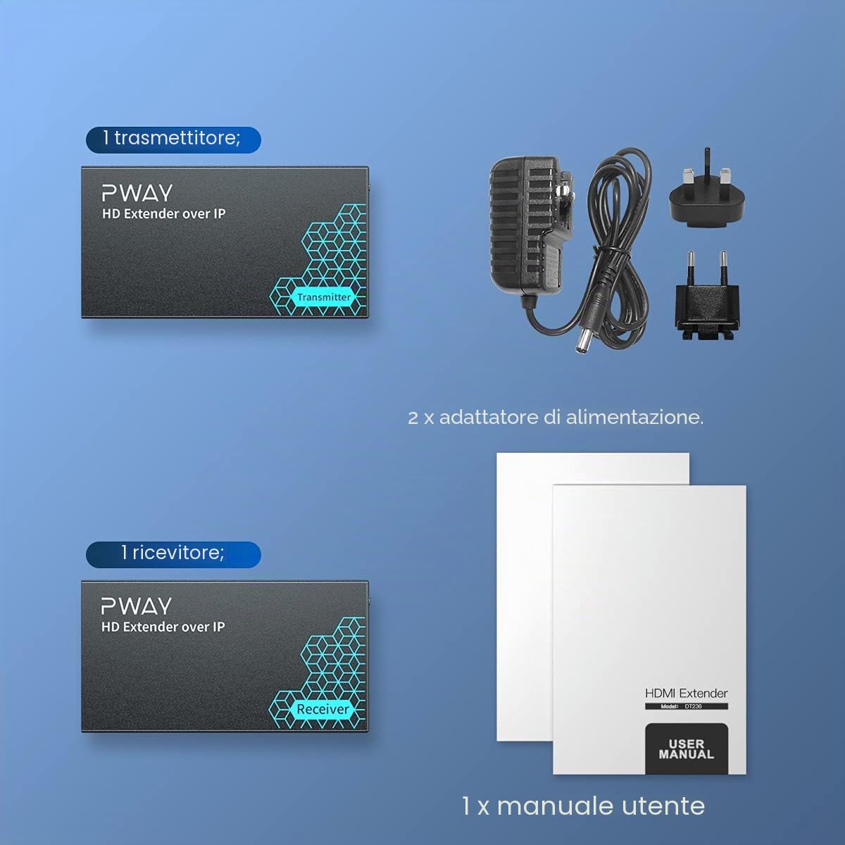 PWAY PW-DT243 Extender HDMI su IP 150m/492ft 150m Trasmissione Tramite Cavo di Rete Cat5e / 6/7/8 Supporto Loopout Locale e Trasmissione da 1 a Multipla Tramite lo Switch di Rete