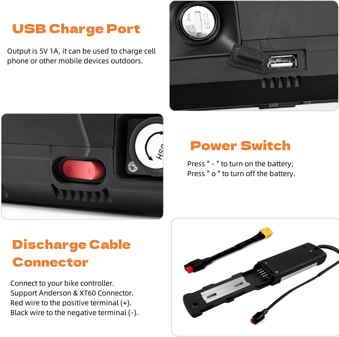 Batteria per Bici Elettrica con Caricabatteria - 48V 20Ah Hailong Batteria Ebike Agli Ioni di litio Rimovibile Batterie con Piastra Base 4 Pin, Indicatore LED, Porta USB