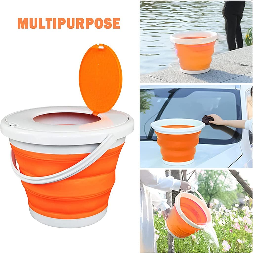 DUNAKE Faltbarer Eimer Mit Deckel, Putzeimer Camping Faltbare Silikon Eimer, Faltbare Runde Wanne, Zusammenklappbarer Spüleimer, Tragbarer Wassereimer Für Angeln (Color : Orange, Size : 5L)