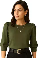Blusa Social Feminina Manga 3/4 Bufante Camisa Elegante