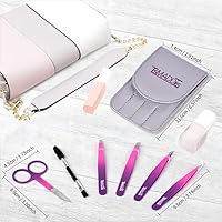 Vista 6 de TsMADDTs - Juego de 6 pinzas para cejas, pinzas de precisión para cejas con tijeras curvadas para cabello encarnado, herramientas de belleza diarias