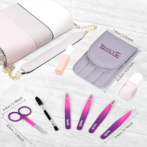 Miniatura 6 de TsMADDTs - Juego de 6 pinzas para cejas, pinzas de precisión para cejas con tijeras curvadas para cabello encarnado, herramientas de belleza diarias