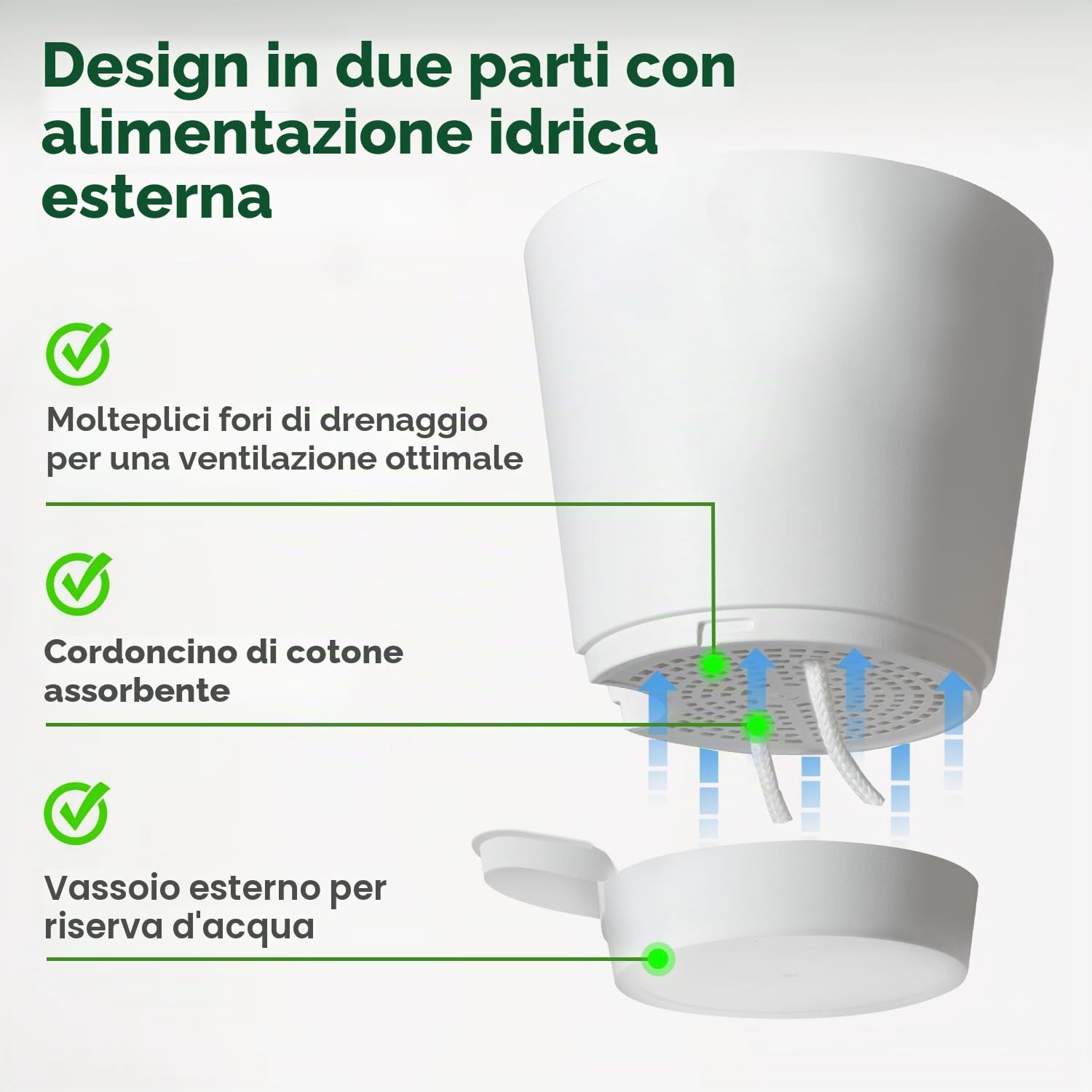 T4U Vasi Autoirriganti, Vasi da Interno 16,5 cm Set da 6 Bianco