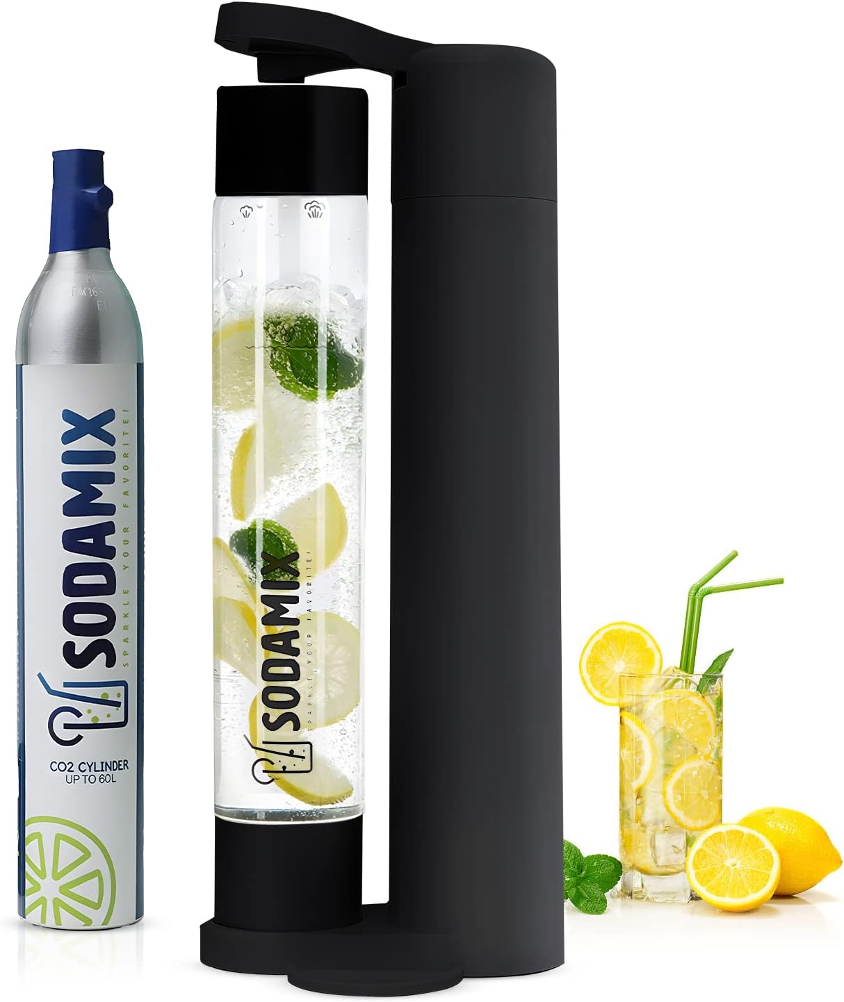 Sparkling Water Maker Machine Soda Maker Machine, Carbonator For All Kinds of Beverages, Sparkling Water Machine Includes 60L CO2 Cylinder (Black Starter Pack)