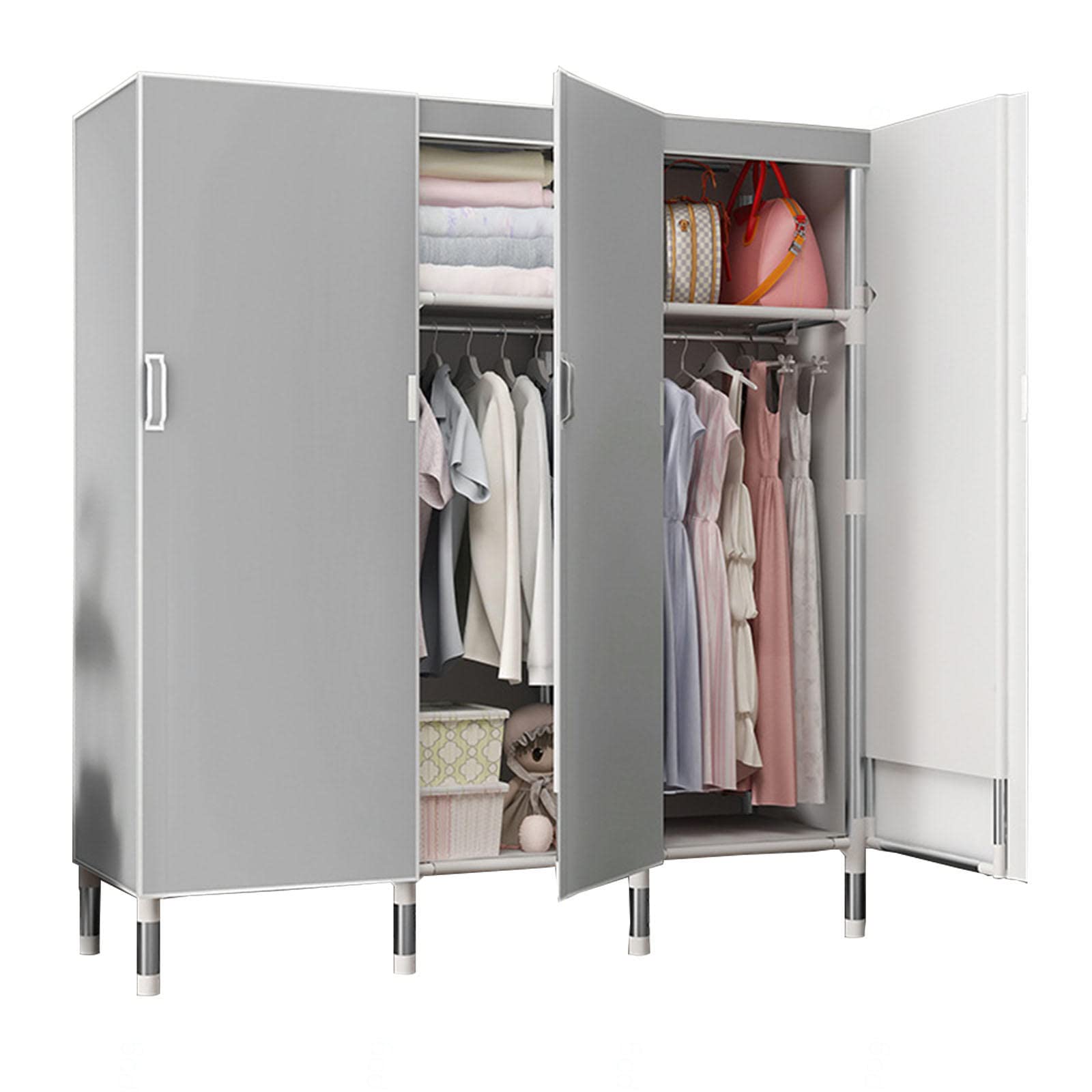 Armario, Armario de Tela Plegable con Barras para Colgar, Armario Organizador de Armario, Armario para Ropa, Organizador de Ropa para Dormitorio, C-125x50x172cm