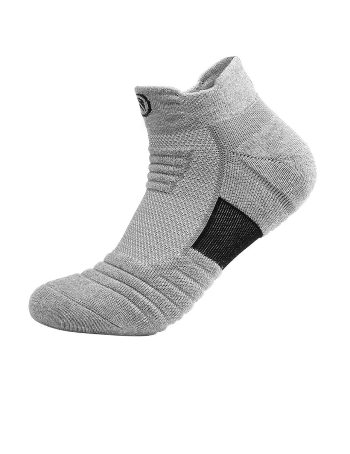 Men athletic running cotton plain color super elite, terry ankle sports socks (grey)