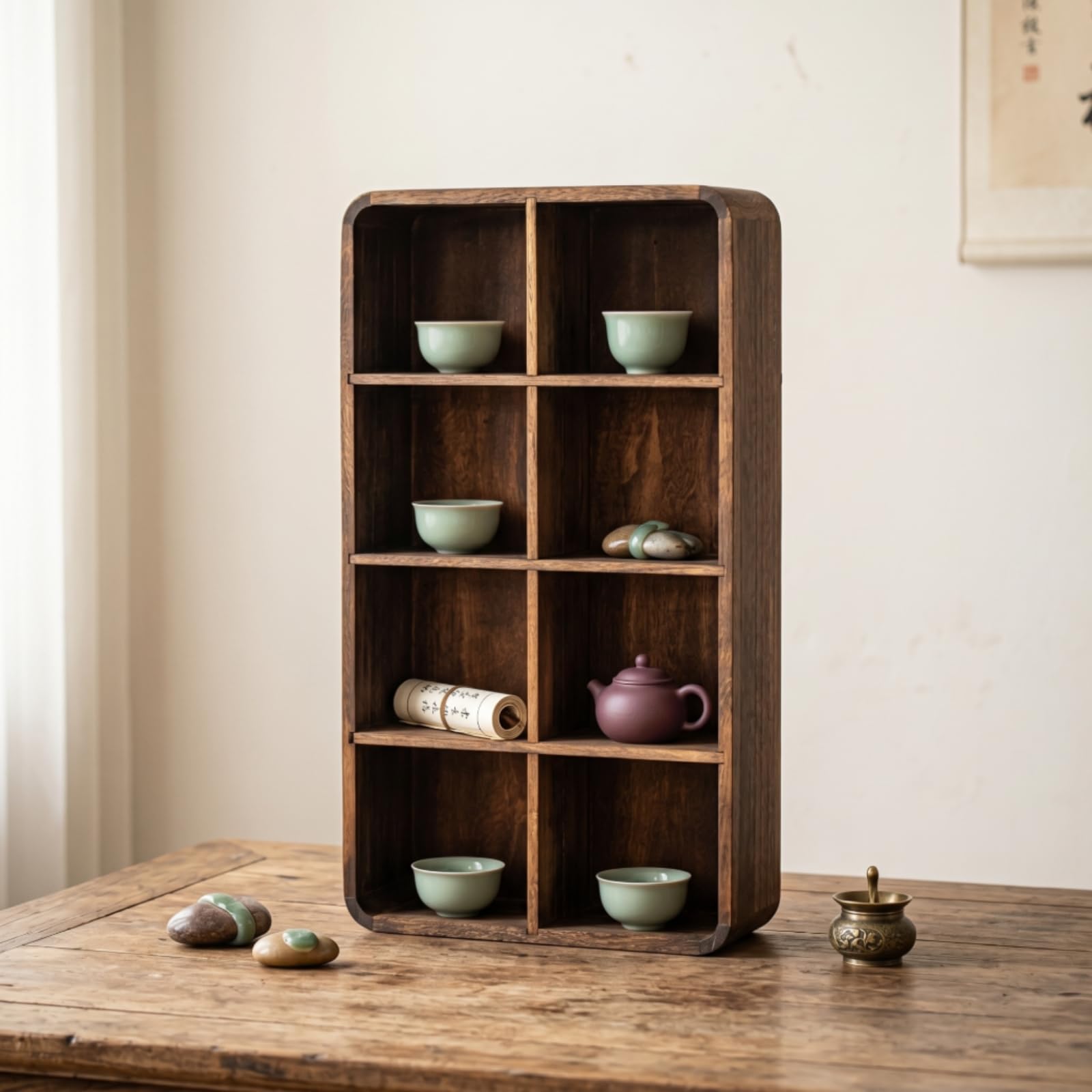 Organizador Tazas con Compartimentos Compacto Estan Resisn para Aficionados Al Té, Coleccionistas, 8 Compartimentos con Panel Trasero