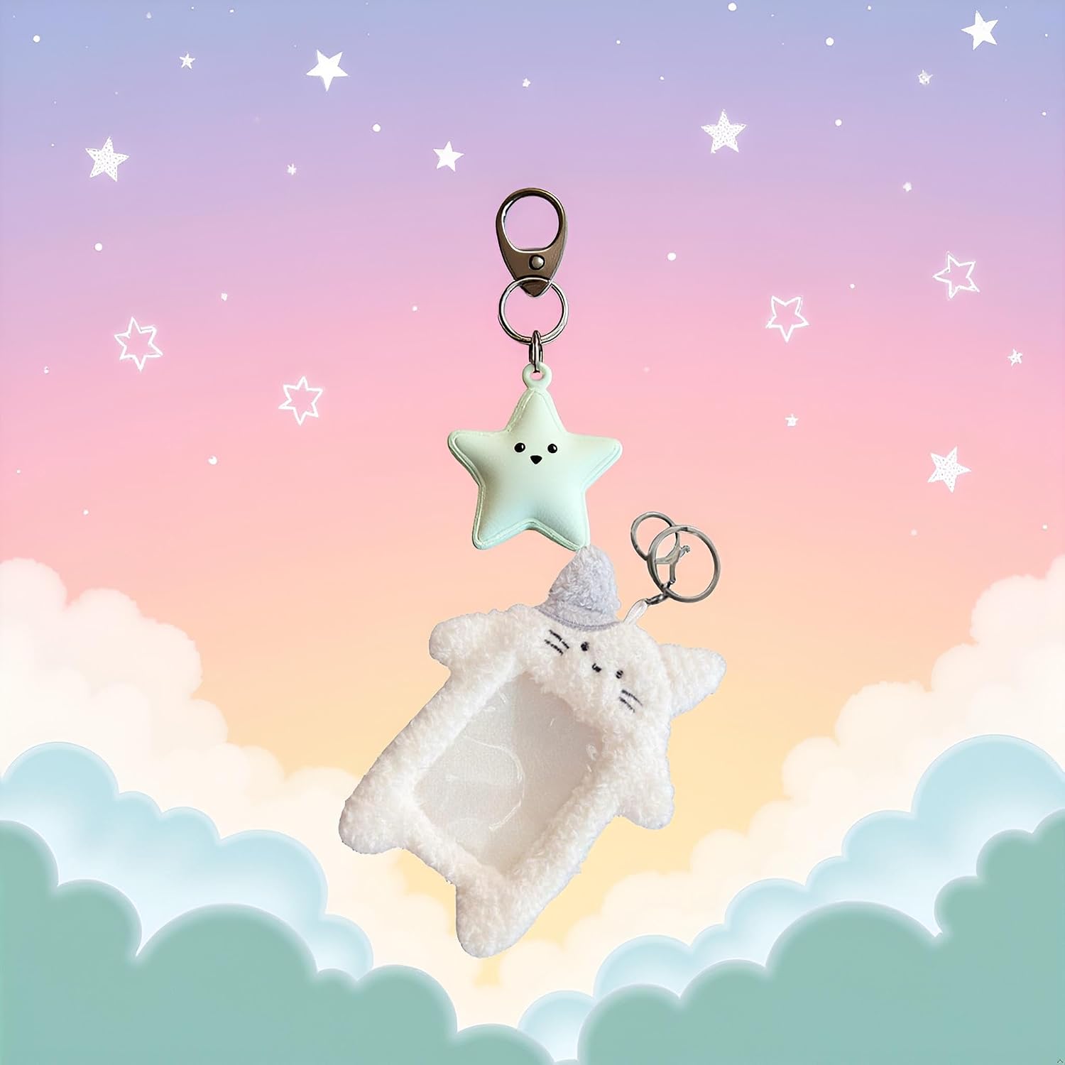 White Cute Plush Photocard Holder Keychain, Cartoon Bear Rabbit Cat Photo Sleeve Cartoon Plush Photo Sleeve Protective Case Photo Albums, Disposable Drinking Straws Frames and Accessories