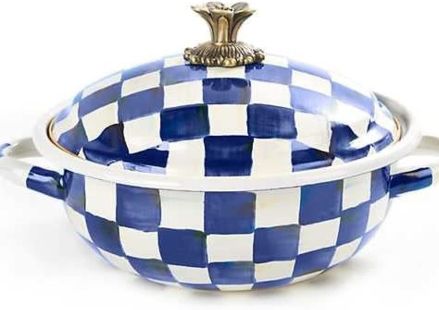 MACKENZIE CHILDS Royal Check Blue Enamel CASSERBOLE - Medium