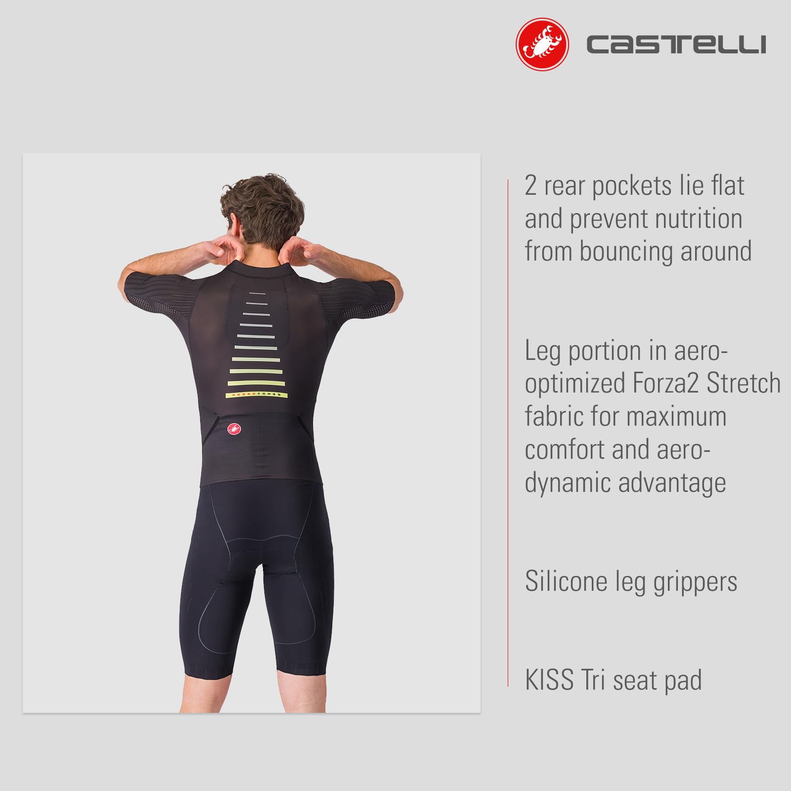 CASTELLI Sanremo Herrenanzug mit 3 Ärmeln, für Radfahren, Rennen, Schwimmen, Radfahren, Laufen, aerodynamischer Triathlon-Anzug mit Tri-Sitzpolster