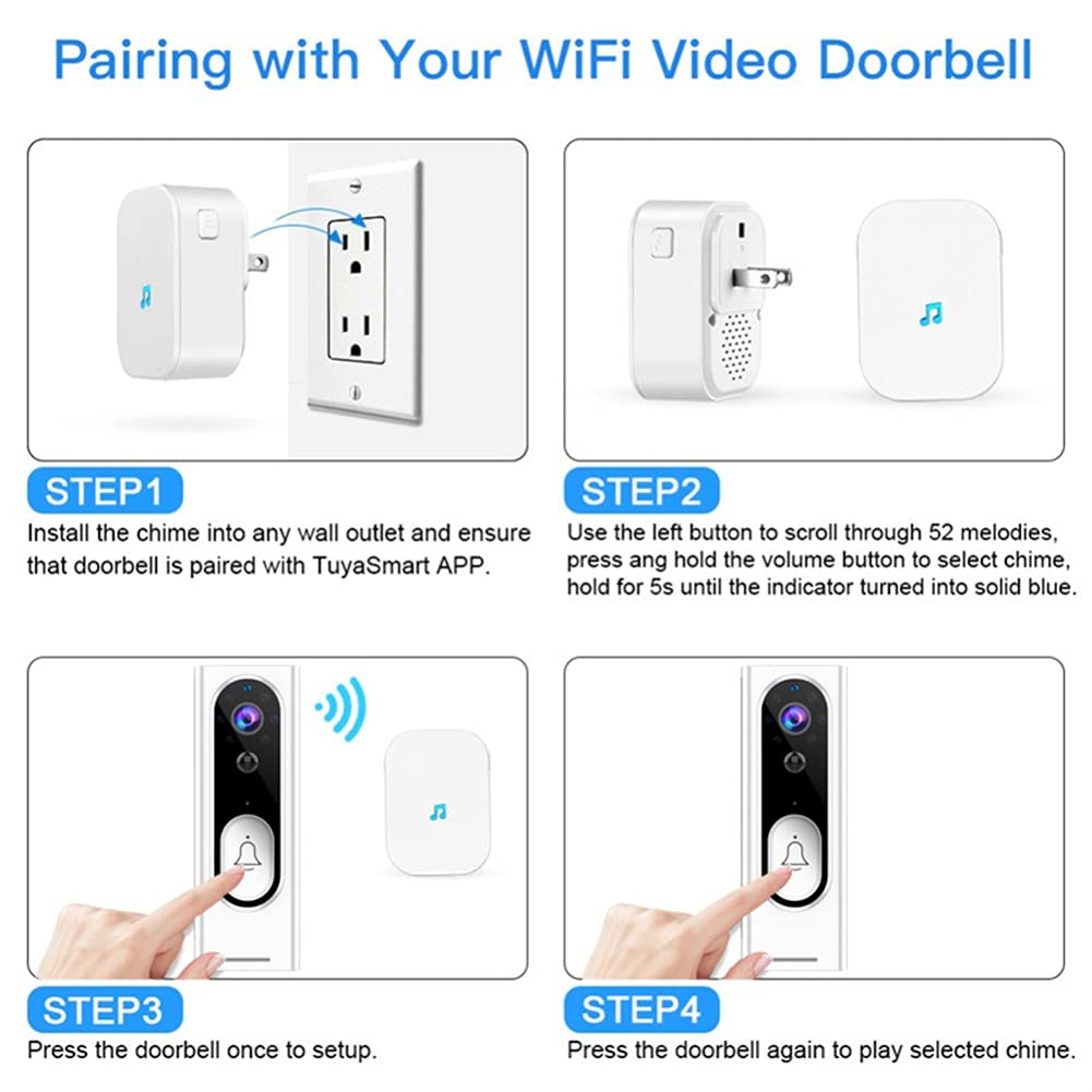 Amplio Ángulo Inteligente De Vídeo Timbre De La Puerta, Video Timbre Inalámbrico con El Carillón, Fácil Instalación, Estreno De Una Casa De Regalos, para iOS Y Android,Negro