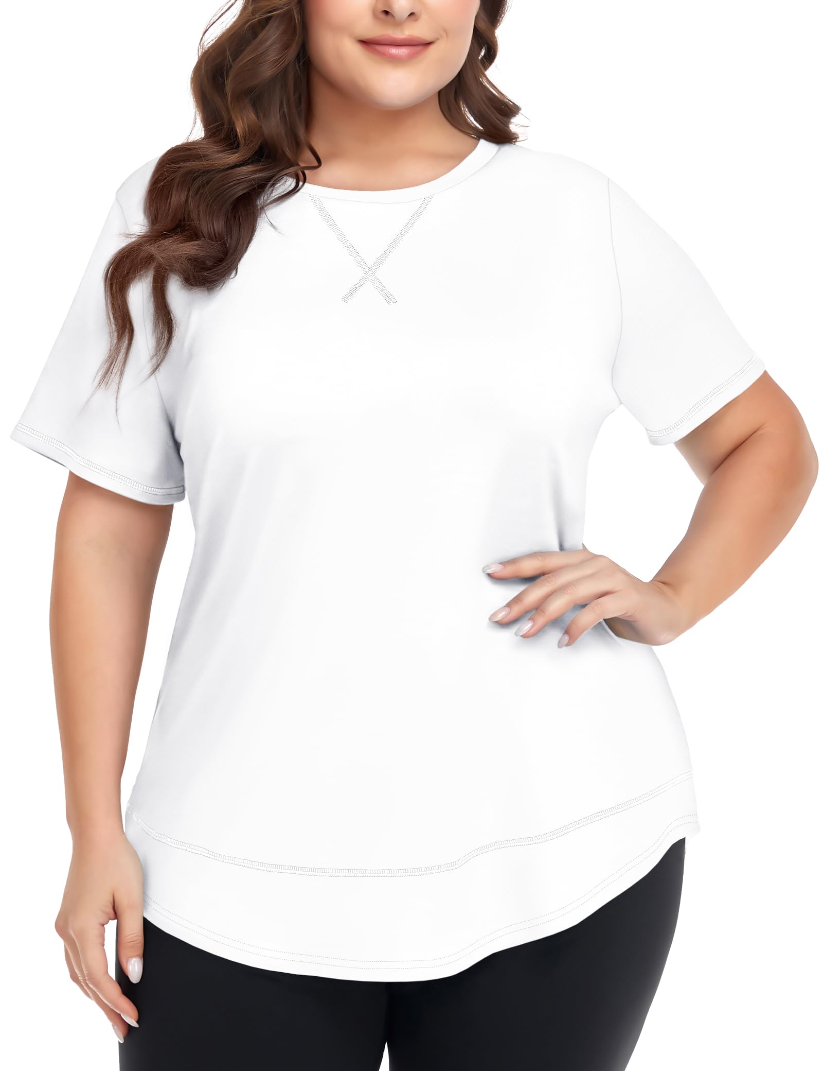 COOTRY Plus Size Workout Tops for Women Short Sleeve Athletic Yoga Shirts