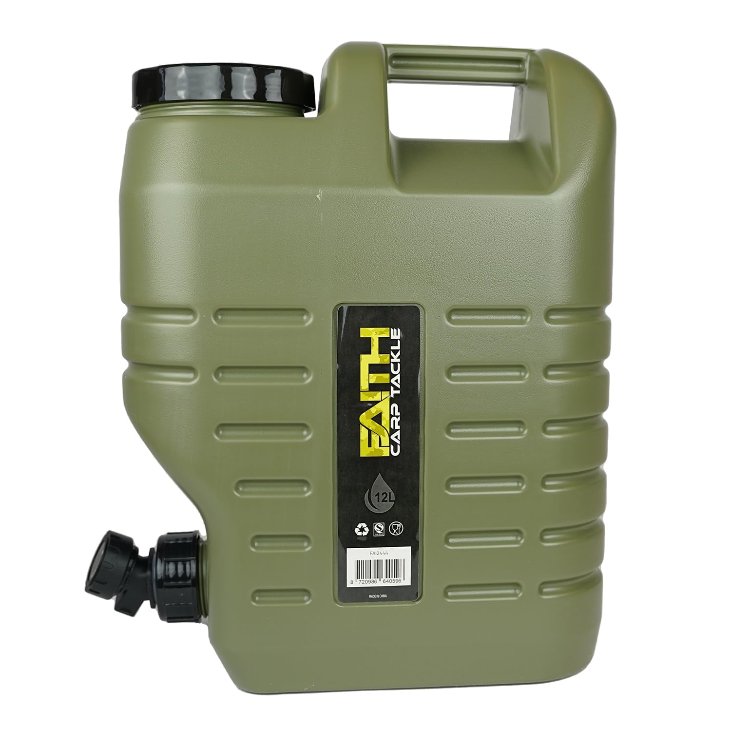 FAITH CARP TACKLE Water Jerry Can with Tap - 12 Ltr - Green Polyethylene - Water Tank - Water Container - Water Canister - Water Dispenser - Water Tap - With Dispensing Tap โ image 1