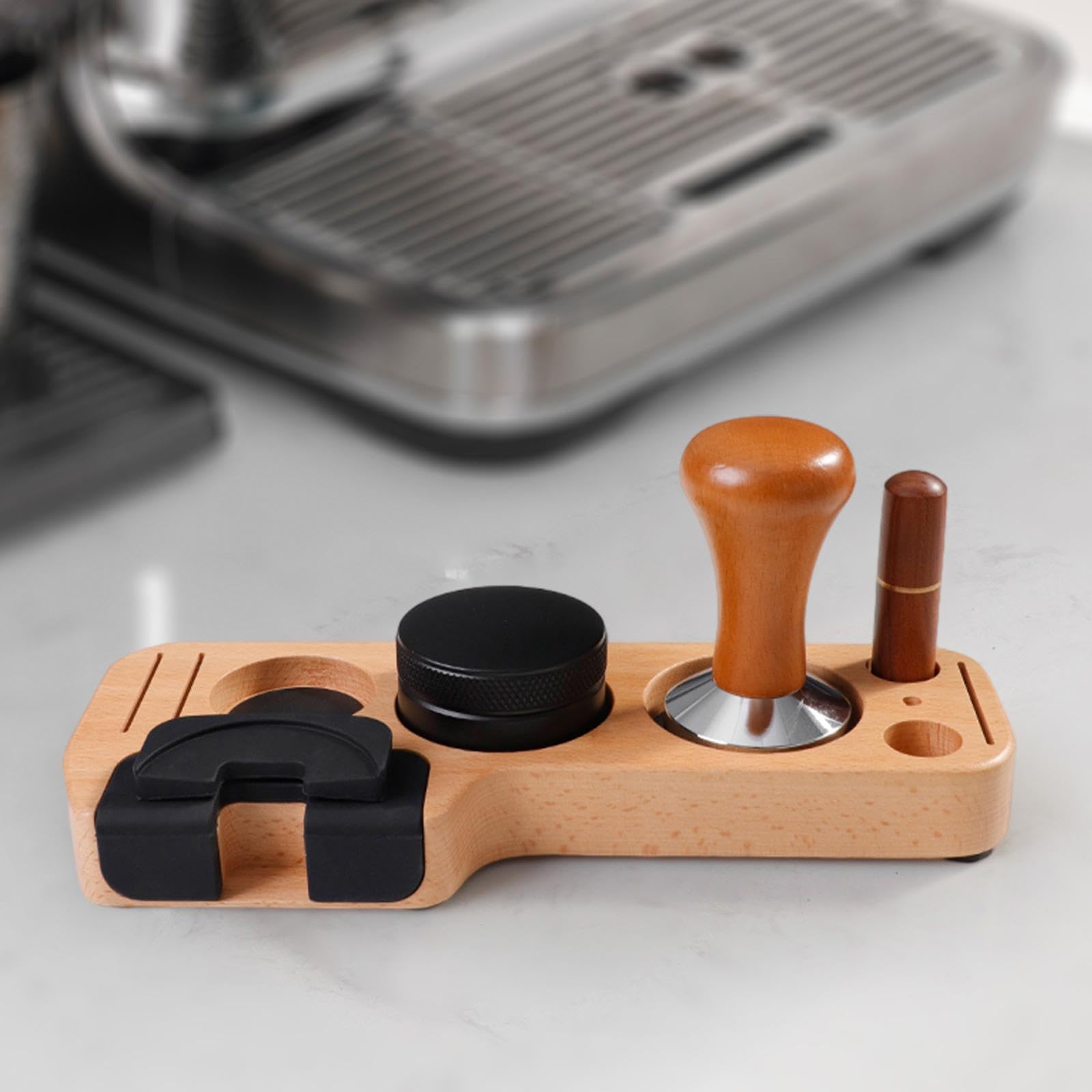Ausstellungsständer Espresso-Zubehör-Kits Espresso-Stampfständer-Set Barista-Teil Mehrzweck-Kaffeestampfer-Verteiler und Rührer für Theken Buche 51 mm