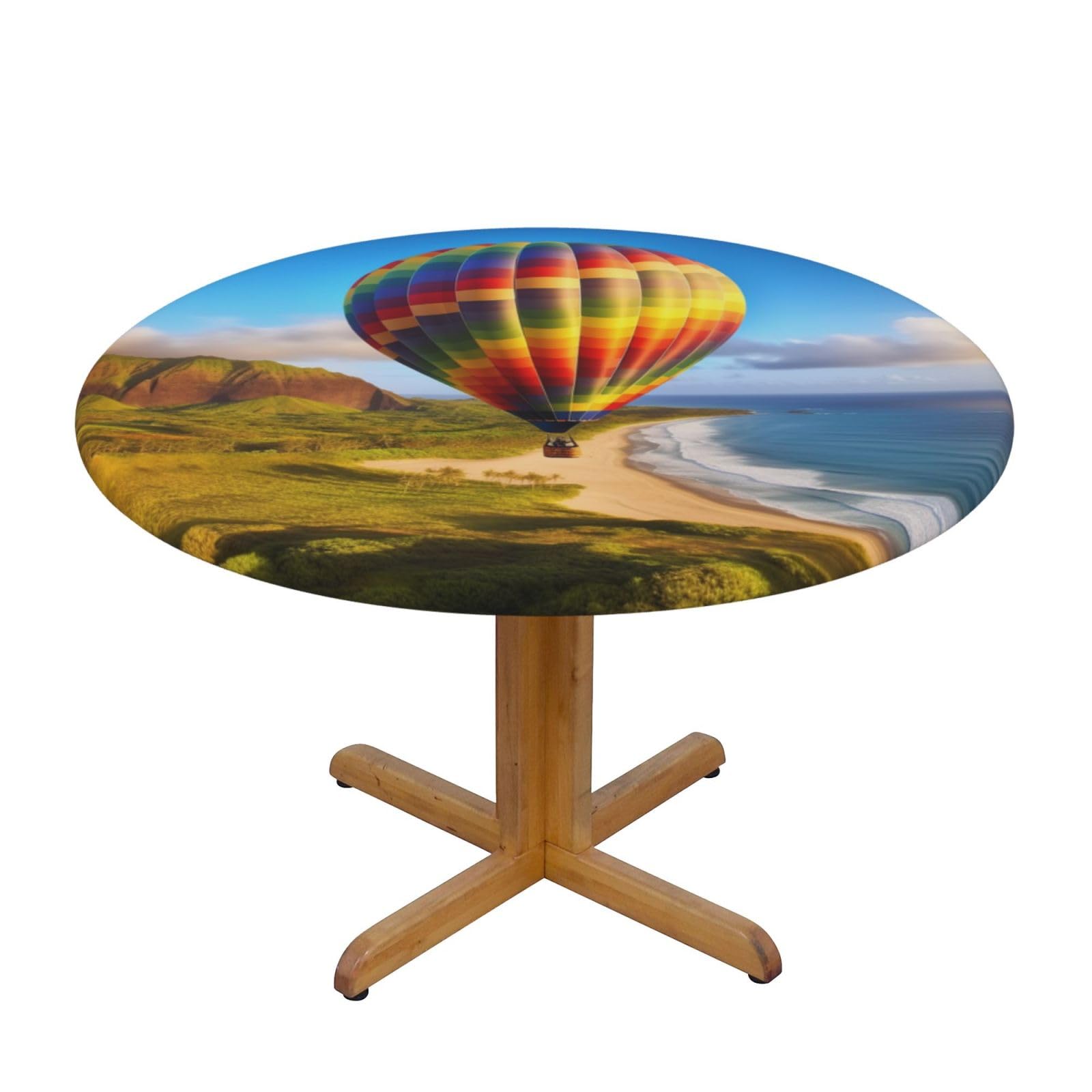Nappe ronde imprimée montgolfière hawaïenne élastique pour table de 101 à 127 cm