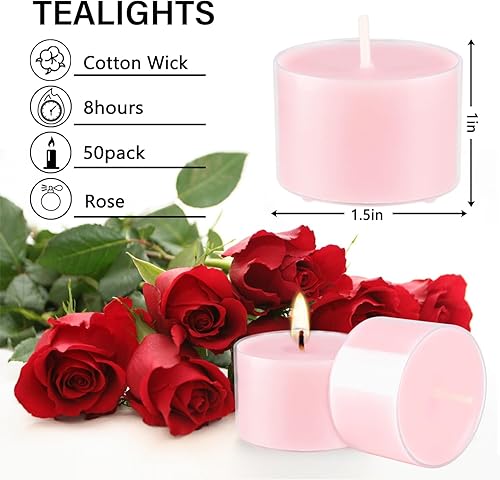 Miniatura 4 de Velas aromáticas de rosas en taza transparente, 8 horas de combustión limpia constante sin olor, ideal para vacaciones, bodas, spa, emergencia y