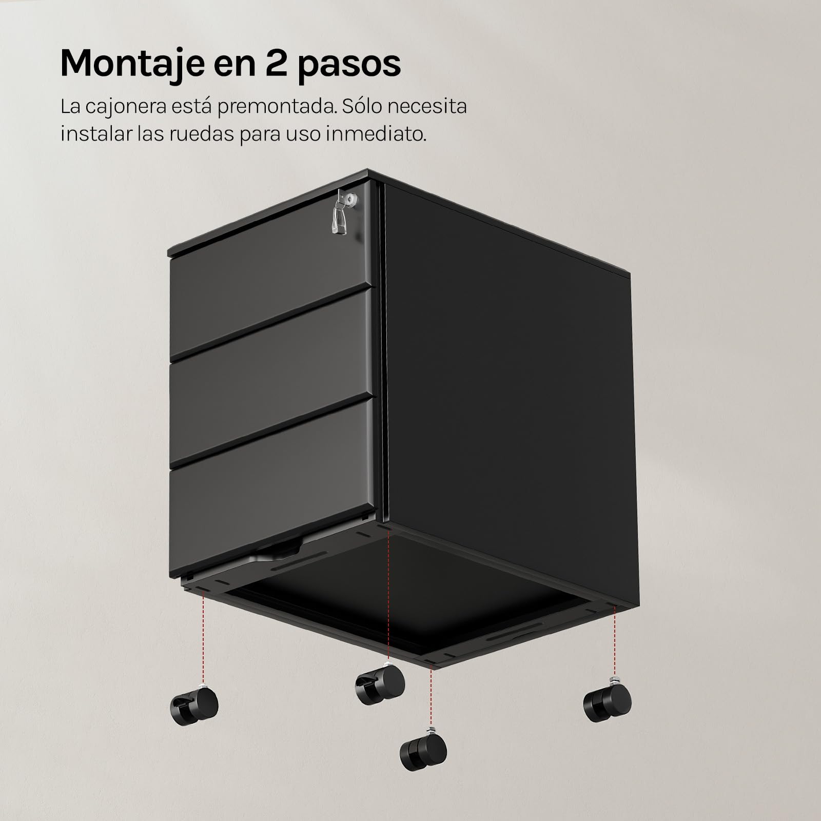 WOLTU Cajonera de Oficina Armario Archivador Móvil con Cerradura, Cajonera con Ruedas para Archivos A4 Carpetas Colgantes, Mueble Archivador Metálico para Oficina, Negro SK024sz