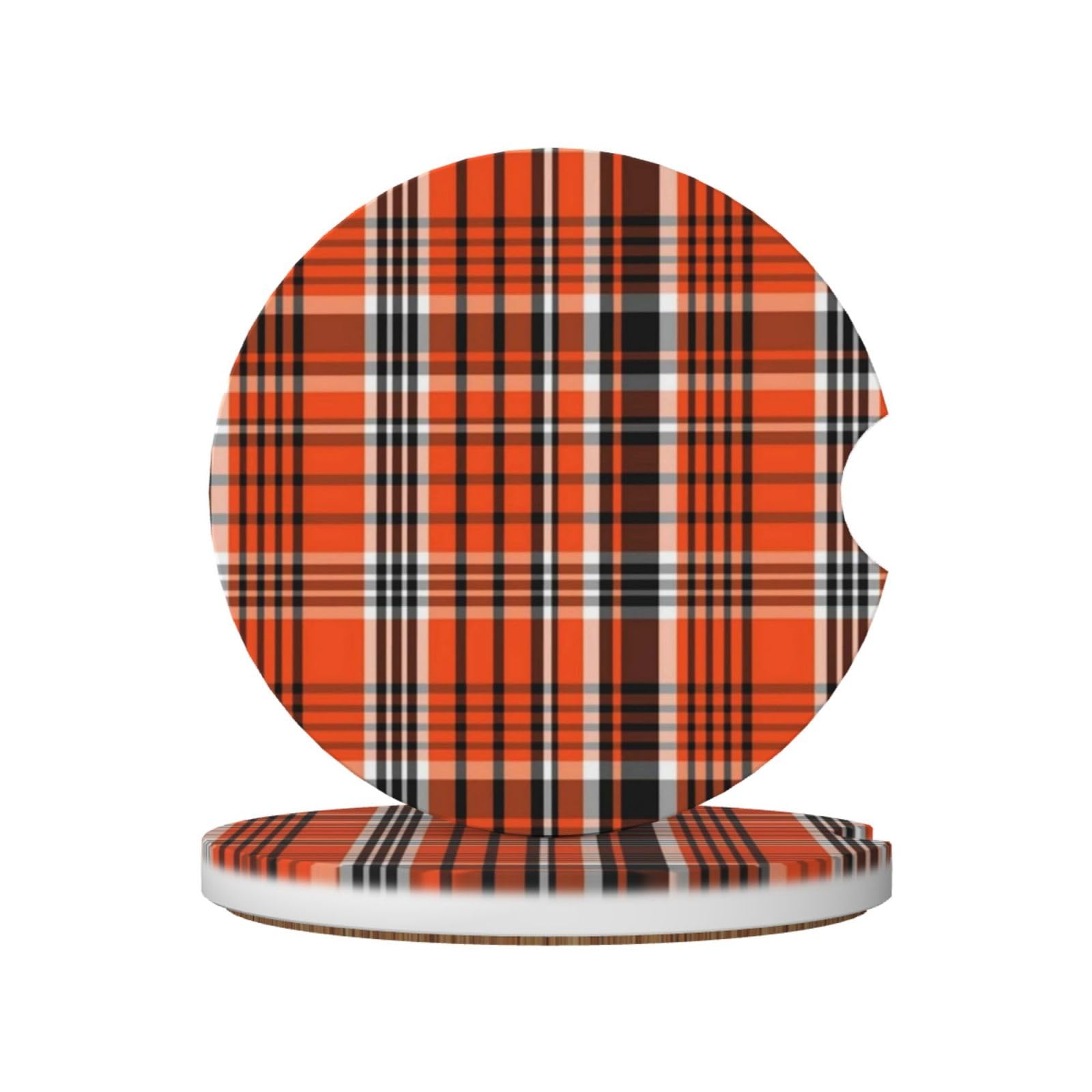 The Orange And The Black Plaid, Car Cup Holder Coasters 2 Pack, Absorbent Ceramic Car Coasters with Non Slip Cork Base