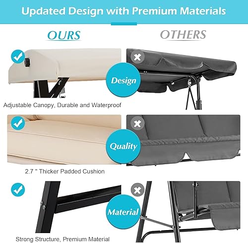 Miniatura 4 de AECOJOY Silla columpio de patio al aire libre de 2 asientos con toldo ajustable, sillas columpios de porche para adultos, banco columpio exterior