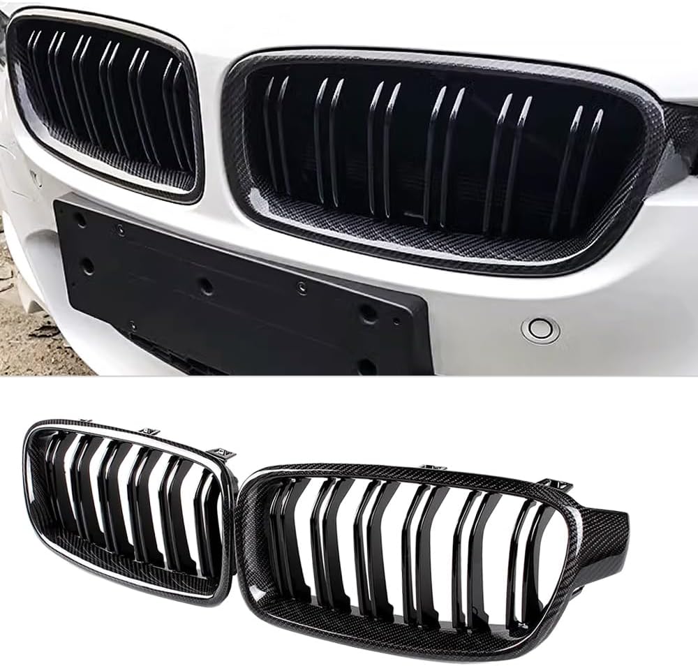 MAXDOM Replacement Front Upper Grill Fit for BMW (2012-2018) 3 Series F30 F31 – Gloss Black Carbon Fiber Grille