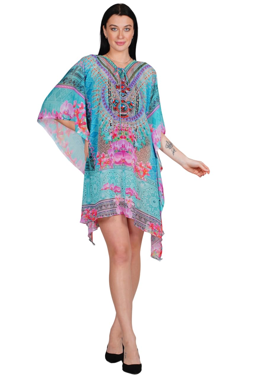 Crepe V-Neck Digital Print Kaftan for Women – Free Size (S-4XL) – Versatile Beach & Party Dress Multicolour-image-41