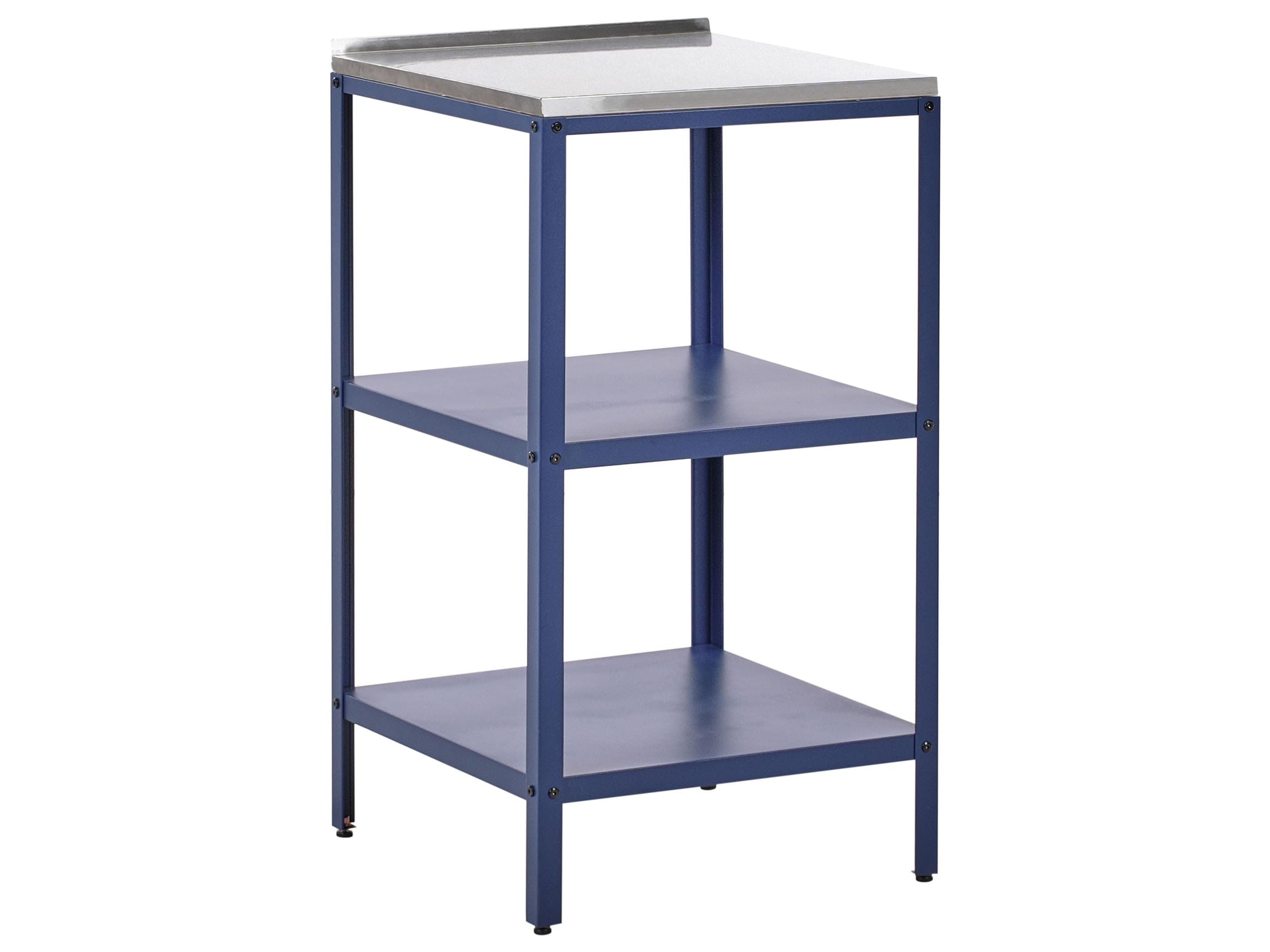 Outdoor-Kücheninsel Stahl blau mit Edelstahlplatte silber schmal Vilama