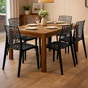 Kit 6 Cadeiras de Jantar em Polipropileno Preto para Sala de Jantar Cozinha Área Gourmet Uso Interno e Externo