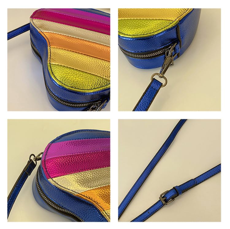 Rainbow Patchwork Heart - Shaped Shoulder Crossbody Bag Adjustable Strap Trendy Design3