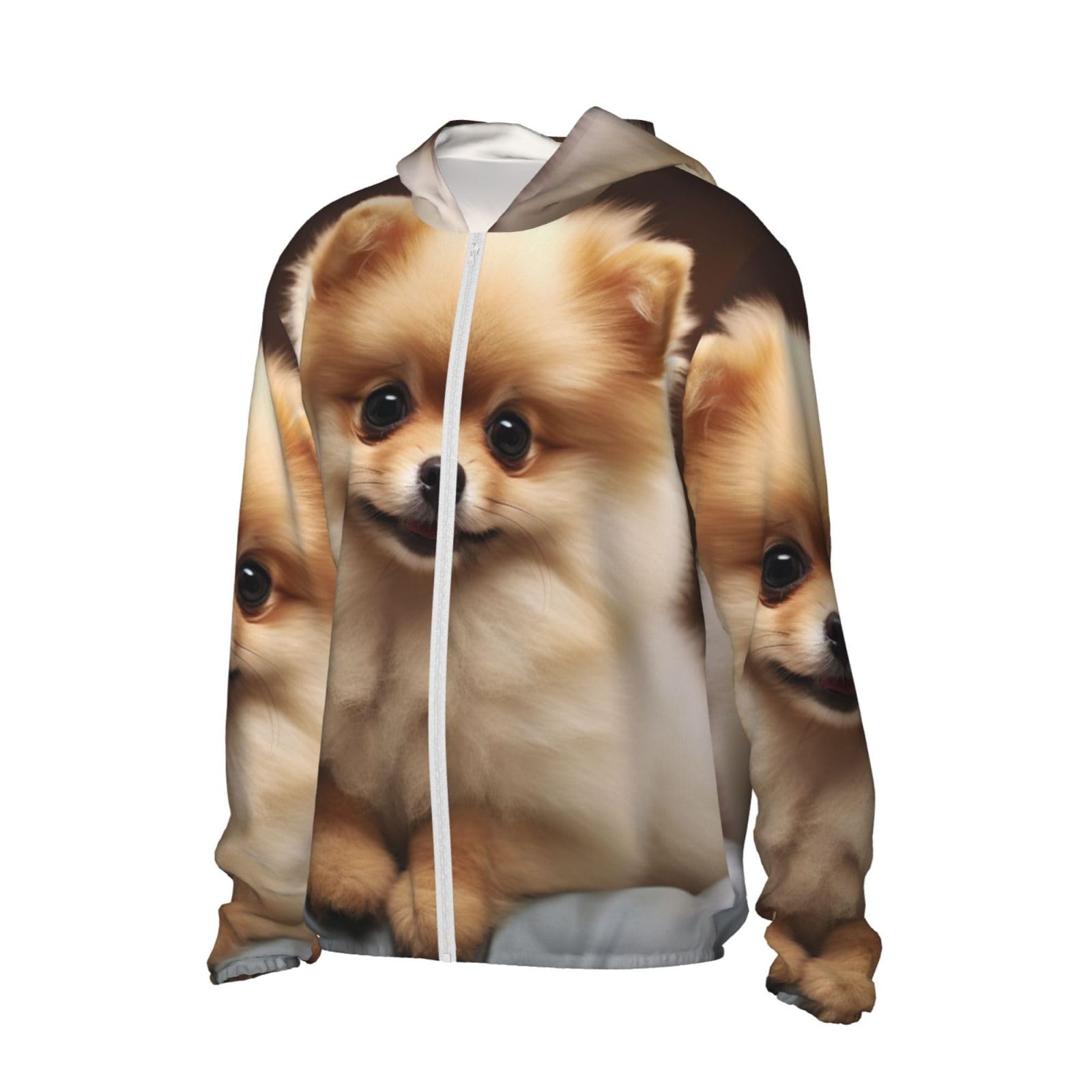 UPF 50+ Light Jacket Full Zip Sun Protection Hoodie for Women Men Long Sleeve Cute Pomeranian Dog Sun Shirts Black