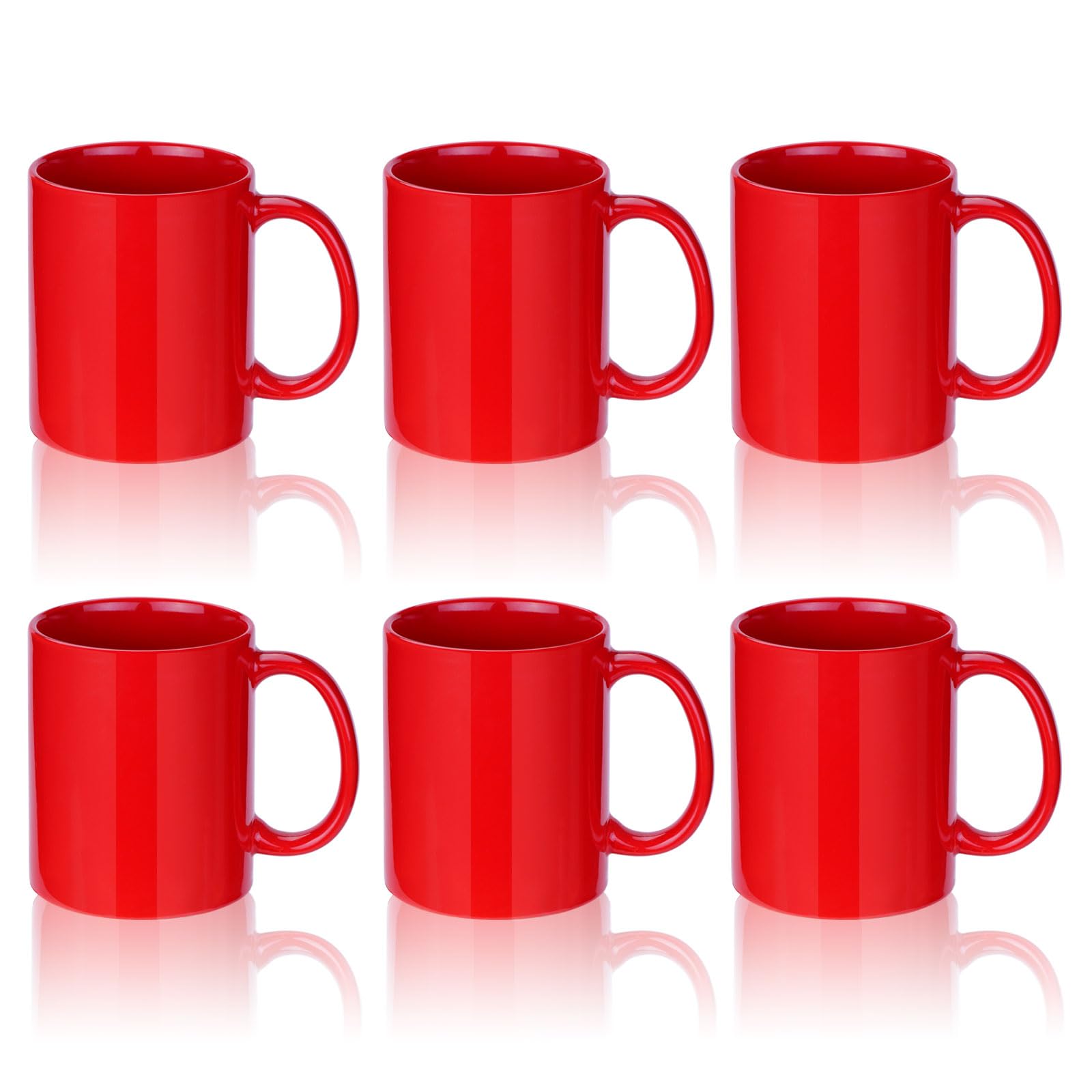 HYFLQNUPE Mug Sets 12oz set of 6, Ceramic Cups with Handle for Latte,Hot Tea, Cappuccino, Mocha, Cocoa Turquoise, Tea, Dishwasher, Oven, Microwave safe, Multi Colour (6, RED)