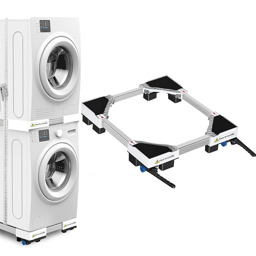 NIUXX Base universale per lavatrici, scooter, funzione anti-vibrazione, freni regolabili, misura regolabile, per lavatrici e asciugatrici impilati da 42 a 69 cm, portata 400 kg