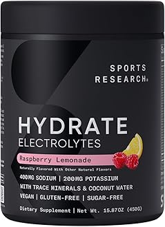 - Hydrate Electrolytes Powder - Sugar-Free & Naturally Flavored with Vitamins, Minerals, and Coconut Water - Supports Hydration - Raspberry Lemonade - 90 Servings