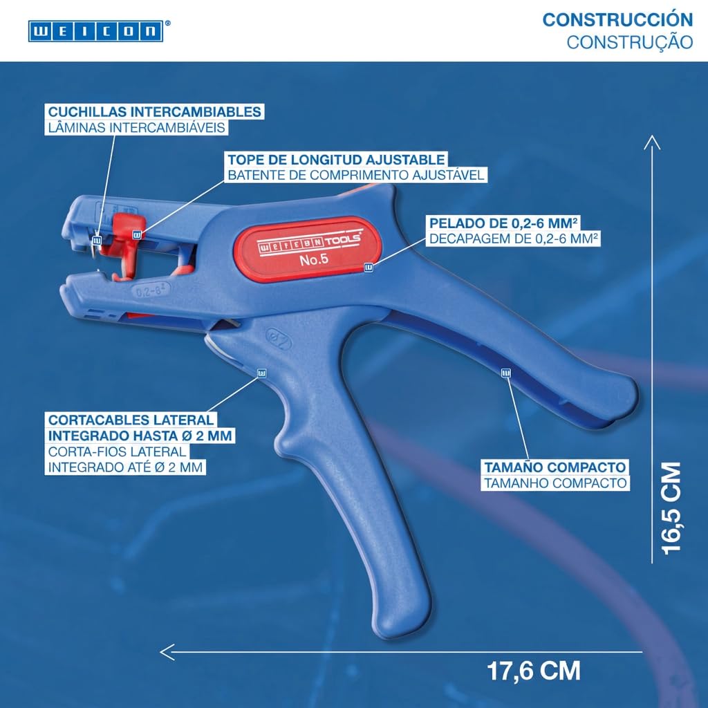 WEICON TOOLS Tenaza Pelacable No. 5 | Rango de trabajo 0,2 - 6 mm² | Automática