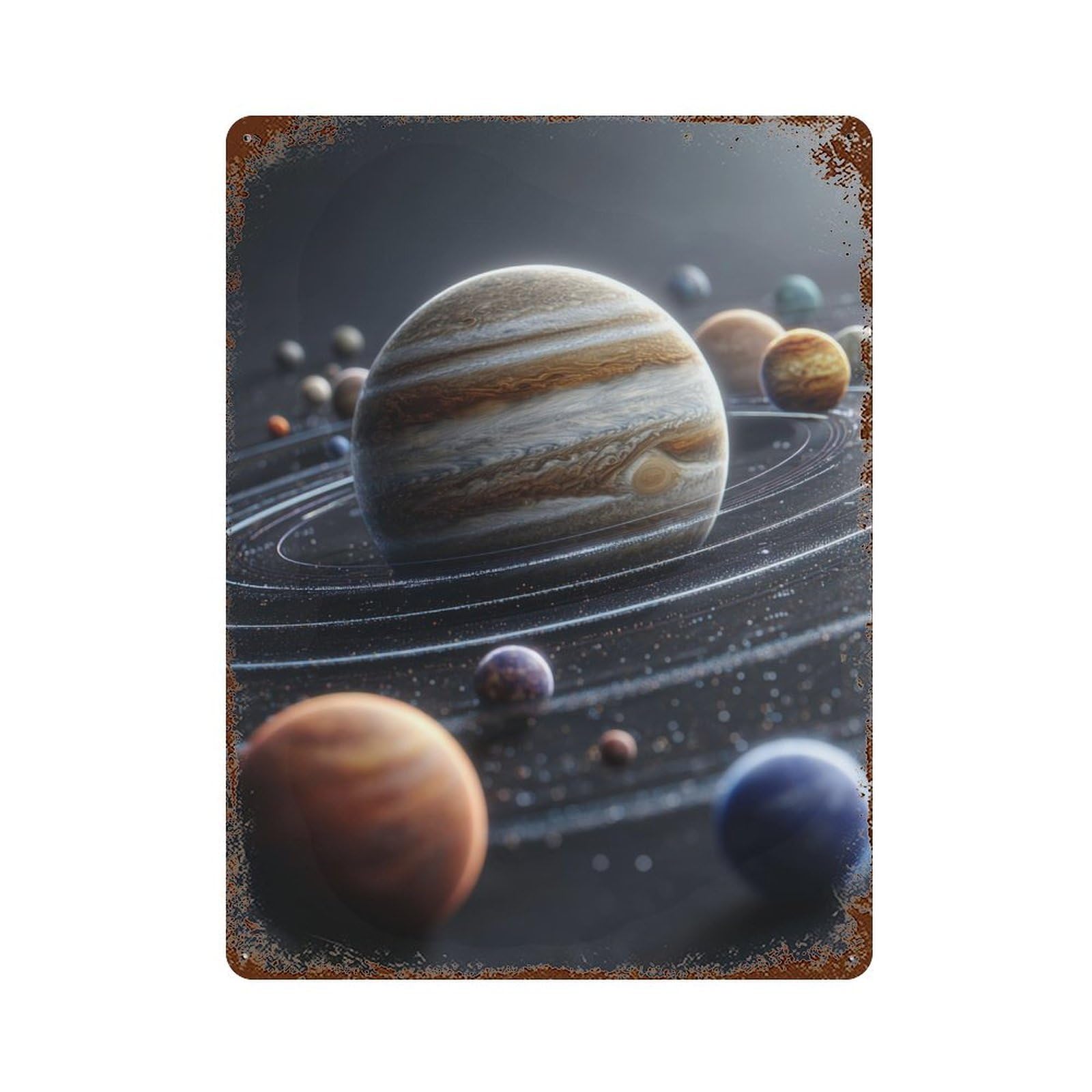 Solar System Planets 15.7"x11.8" Vintage Rust Metal Sign, Decorative Metal Wall Art for Bistro, Counter And Cafe Decor