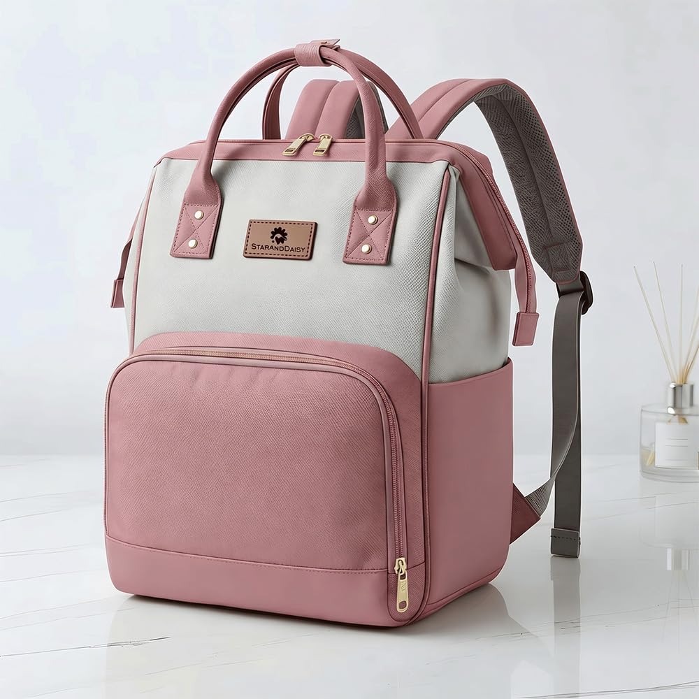 StarAndDaisy Baby Bag for Mother Travel/Maternity Bag with Multi-Compartments, Insulated Bottle Pockets, Waterproof – Pink Grey-image-20