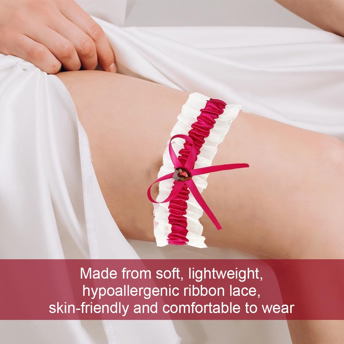 Giarrettiera Sposa In Pizzo Bianco E Rosso - Accessorio Matrimonio Con Fiocchi E Ciondoli - Foto 11