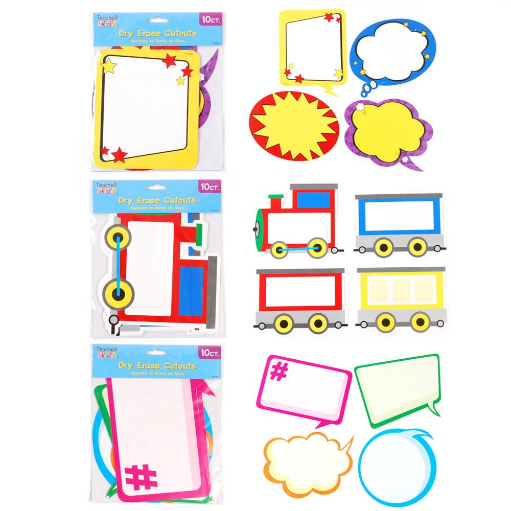 Teacher Building Blocks Dry Erase Cutouts - Superhero, Hashtag, Train - 60 pc Set Classroom Decorations for Teachers